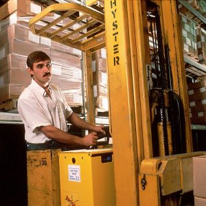 yellow driving forklift